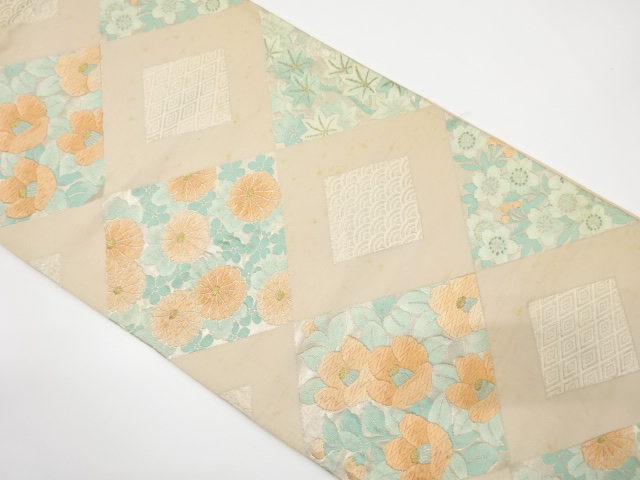 JAPANESE KIMONO / ANTIQUE FUKURO OBI / SILK / WOVEN KIKU